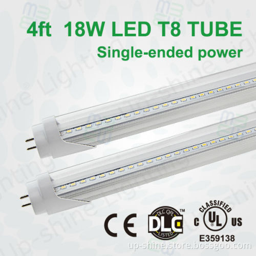 Clear cover isolated drive led tube light 18w single ended power ul cUL dlc 4 feet led tube